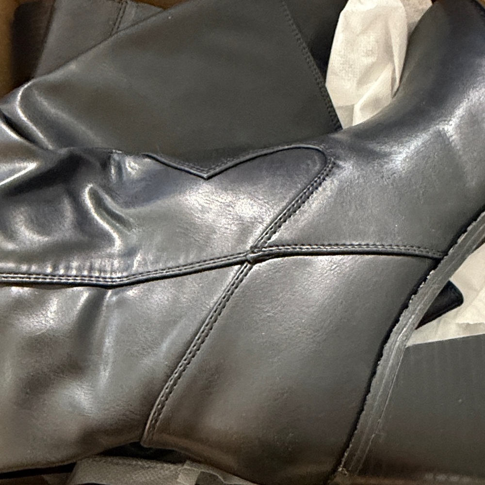 NEW Platform Wide Calf Tall Vegan Leather square toe Knee High Boots 7.5 - Picture 7 of 7